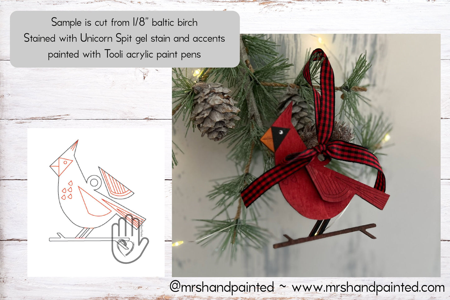 Digital Cut File - Laser Cut Ornament - Retro Style Cardinal