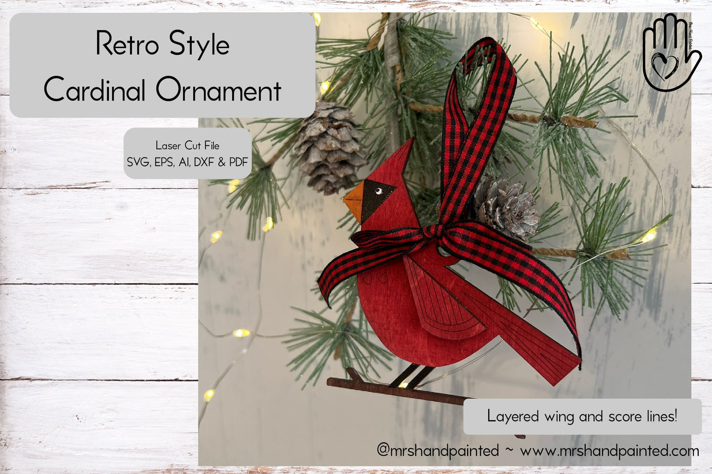 Digital Cut File - Laser Cut Ornament - Retro Style Cardinal