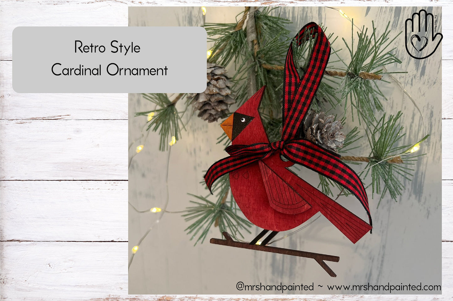 Digital Cut File - Laser Cut Ornament - Retro Style Cardinal