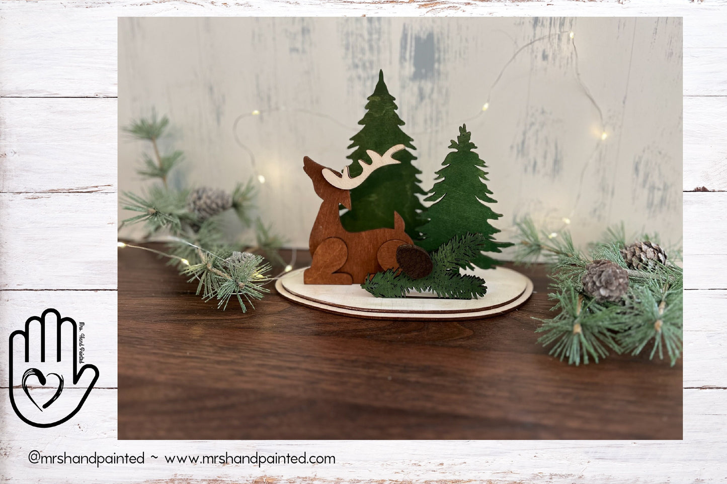 Digital Cut File - Laser Cut Reindeer and Trees Christmas Vignette Decoration