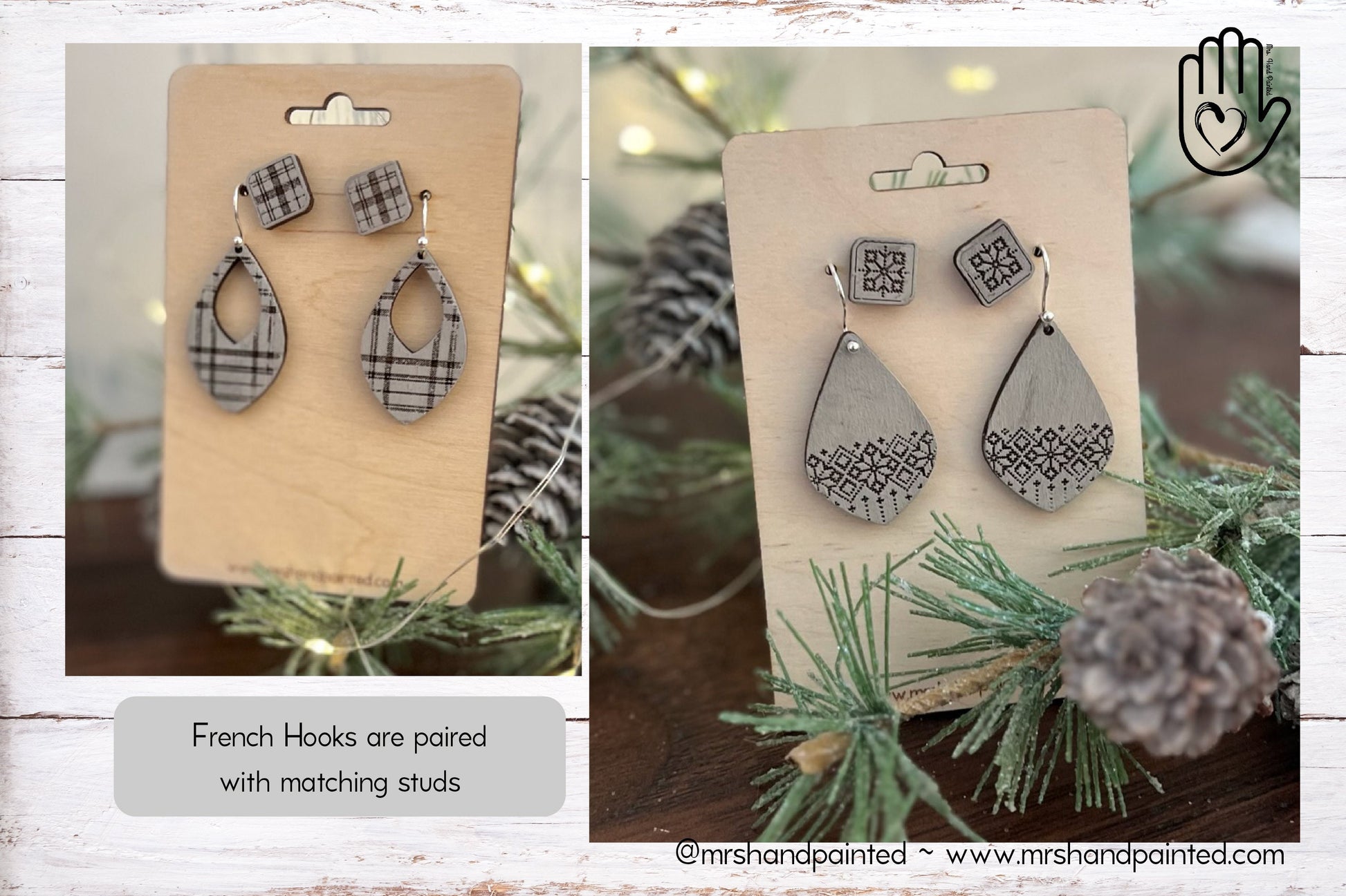 Winter Plaid Laser Engraved Wood Earring Collection