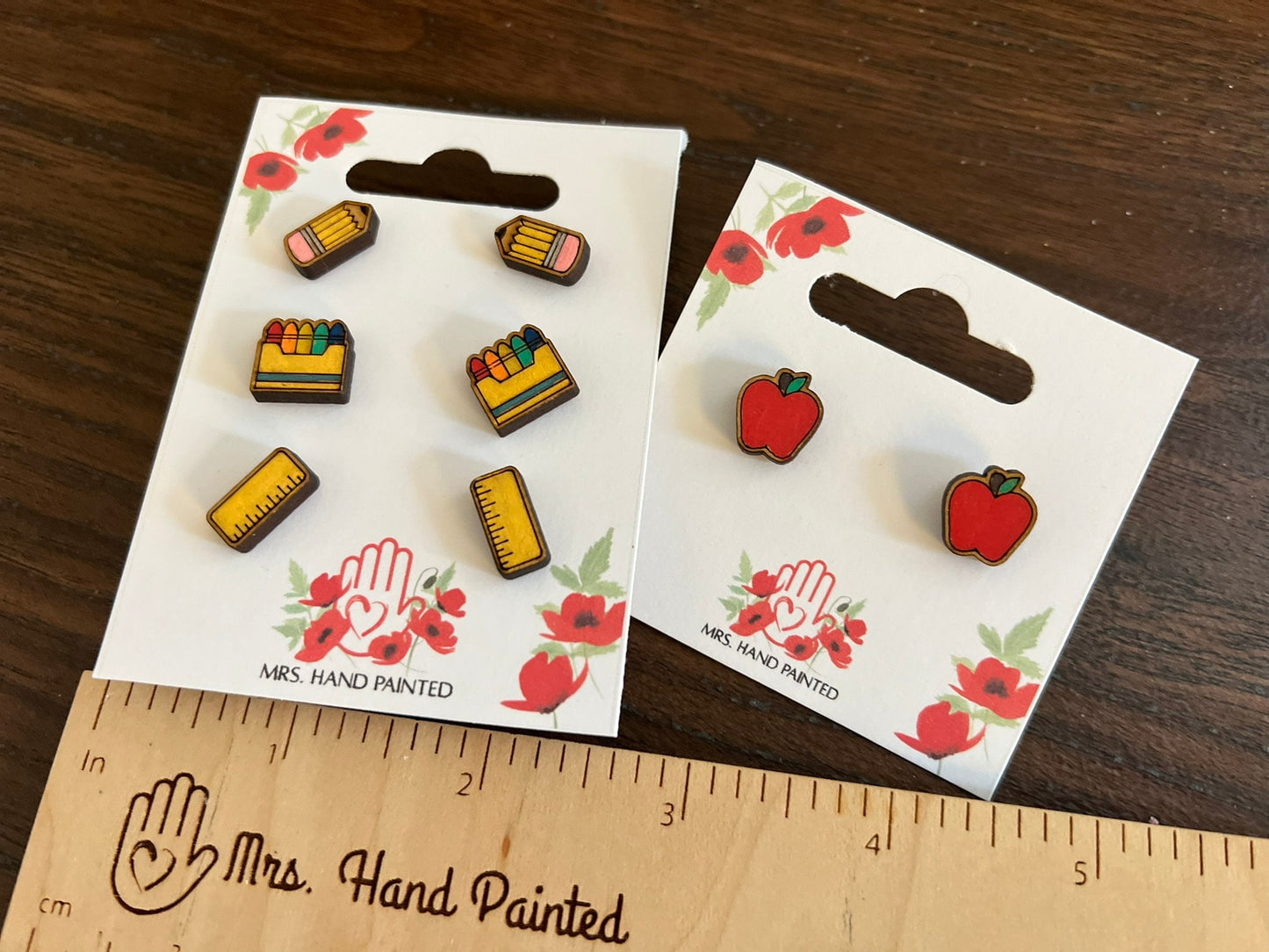 Back to School Theme Laser Engraved Wood Earrings