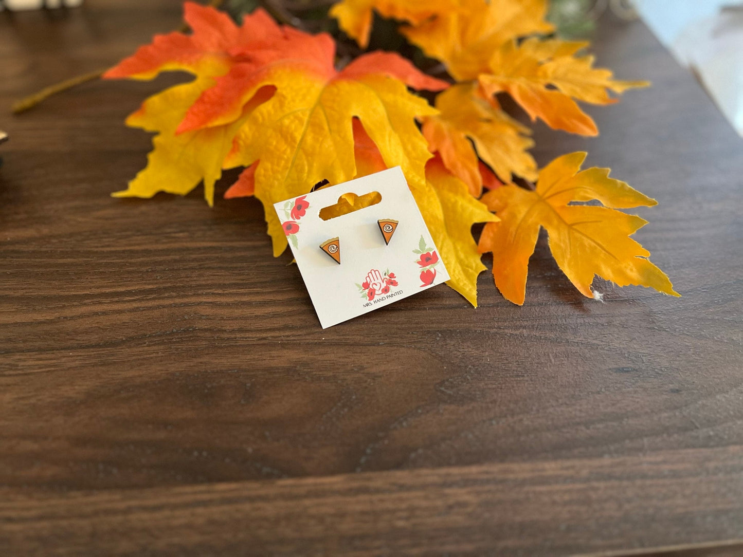 Mini Pumpkin Pie Laser Engraved Wood Stud Earrings