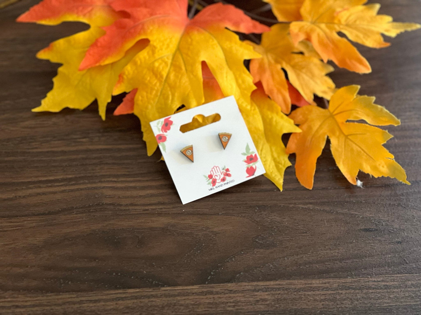 Mini Pumpkin Pie Laser Engraved Wood Stud Earrings