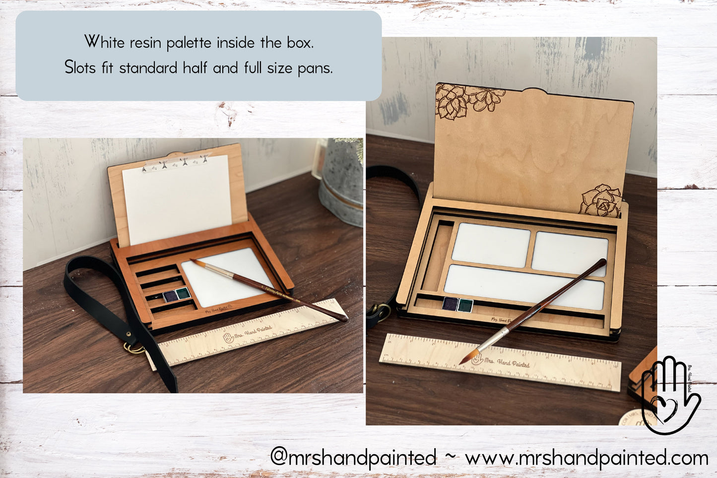 Mini Hexagon Wood Watercolor Palette - Custom Engraved with Hand Drawn Bee and Floral Design