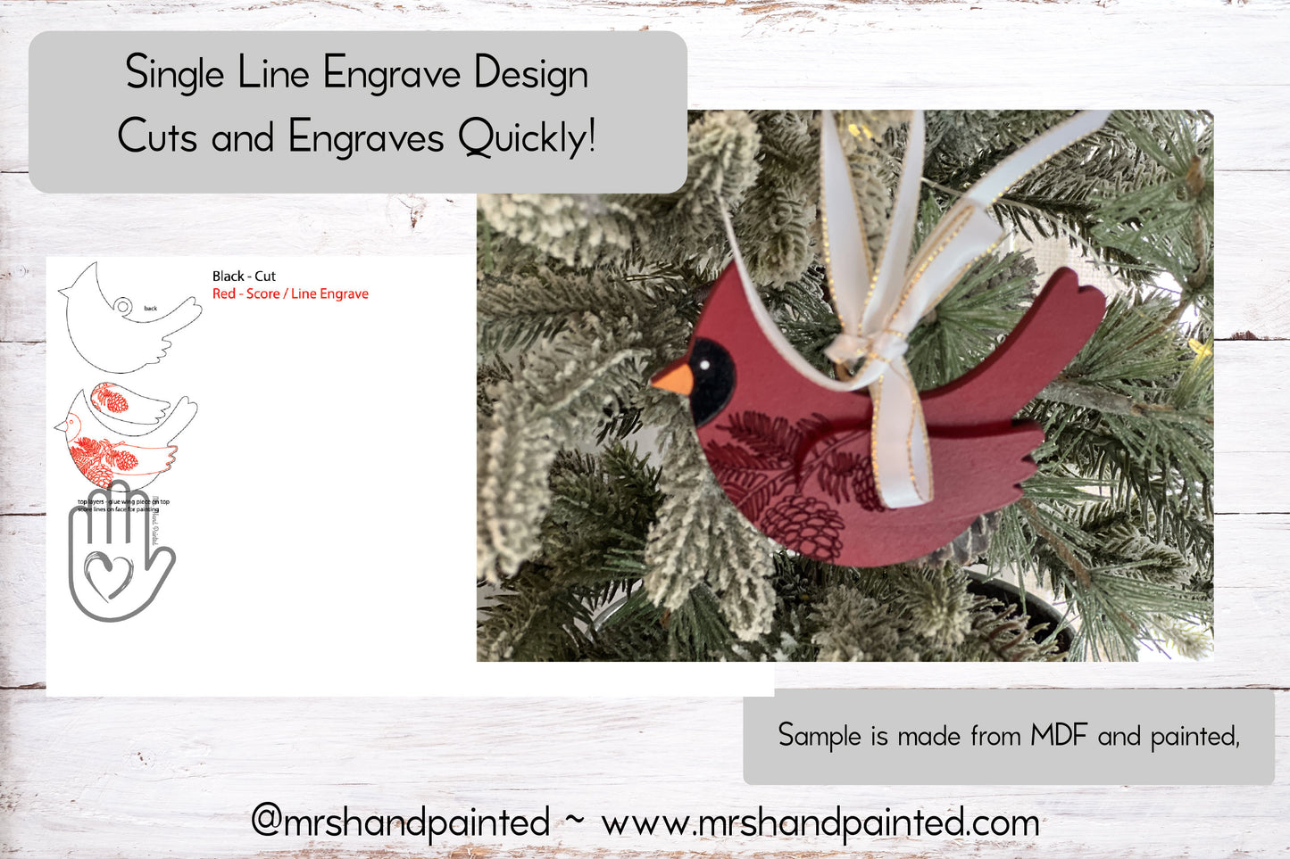 Digital Cut File - Laser Cut Ornament - Decorative Engraved Cardinal