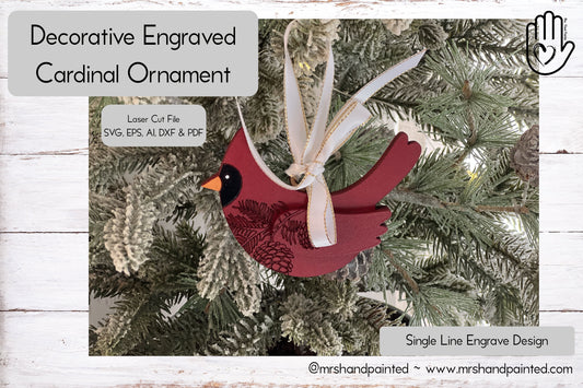 Digital Cut File - Laser Cut Ornament - Decorative Engraved Cardinal