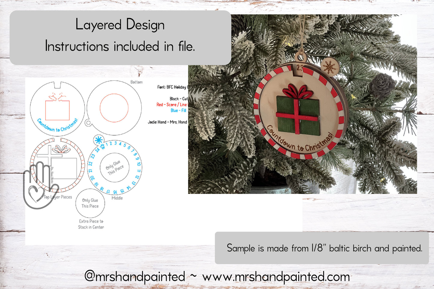 Digital Cut File - Laser Cut File - Countdown to Christmas Ornament