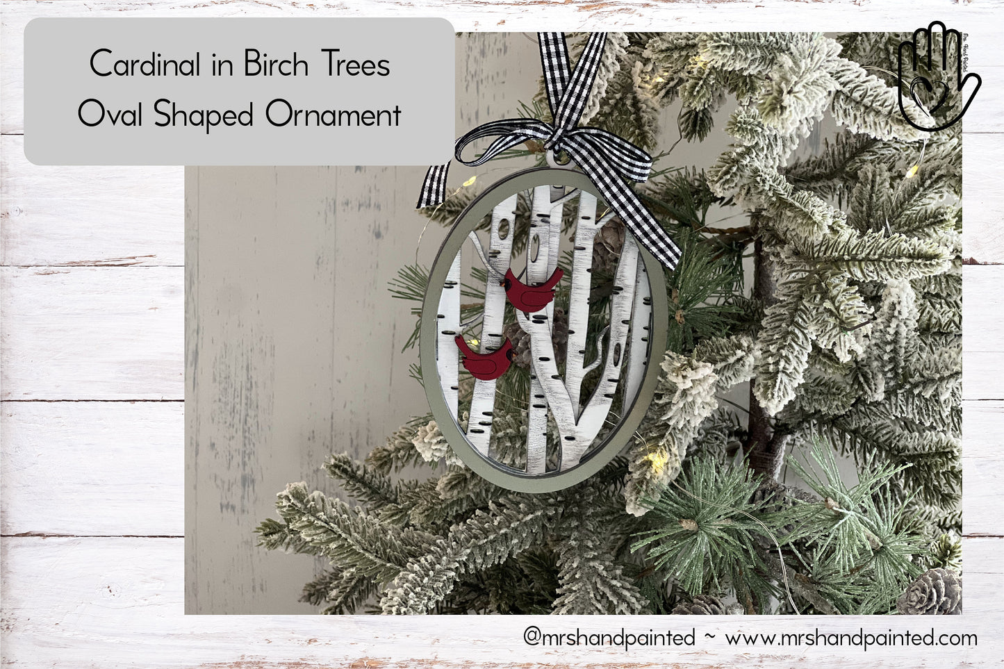 Digital Cut File - Laser Cut Ornament - Cardinal Birch Trees Oval