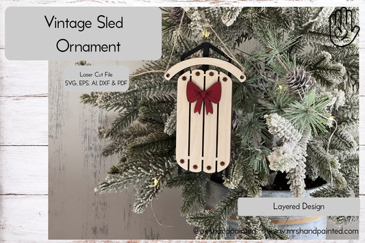 Digital Cut File - Laser Cut Vintage Sled Ornament