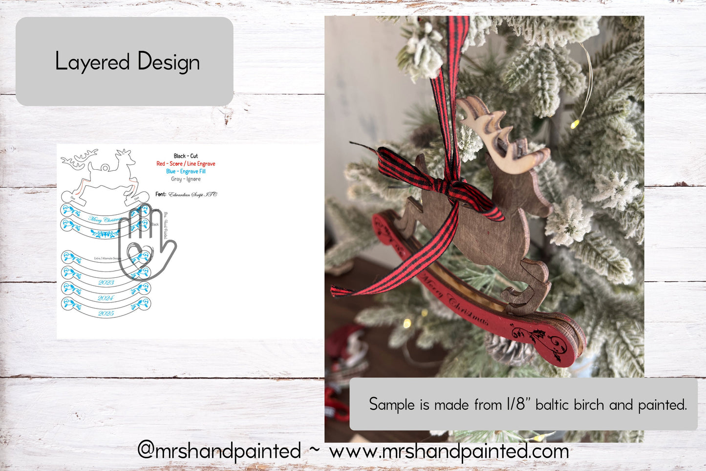 Digital Cut File - Laser Cut Rocking Reindeer Ornament