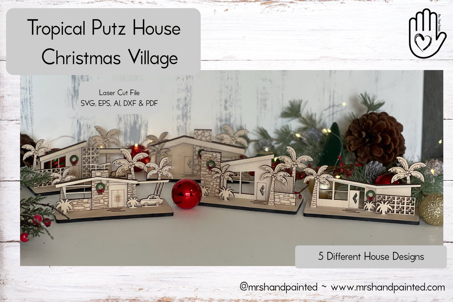 Laser Cut File - Tropical Retro Putz Houses Christmas Village - Digital Download Mid Century Modern Style Decor