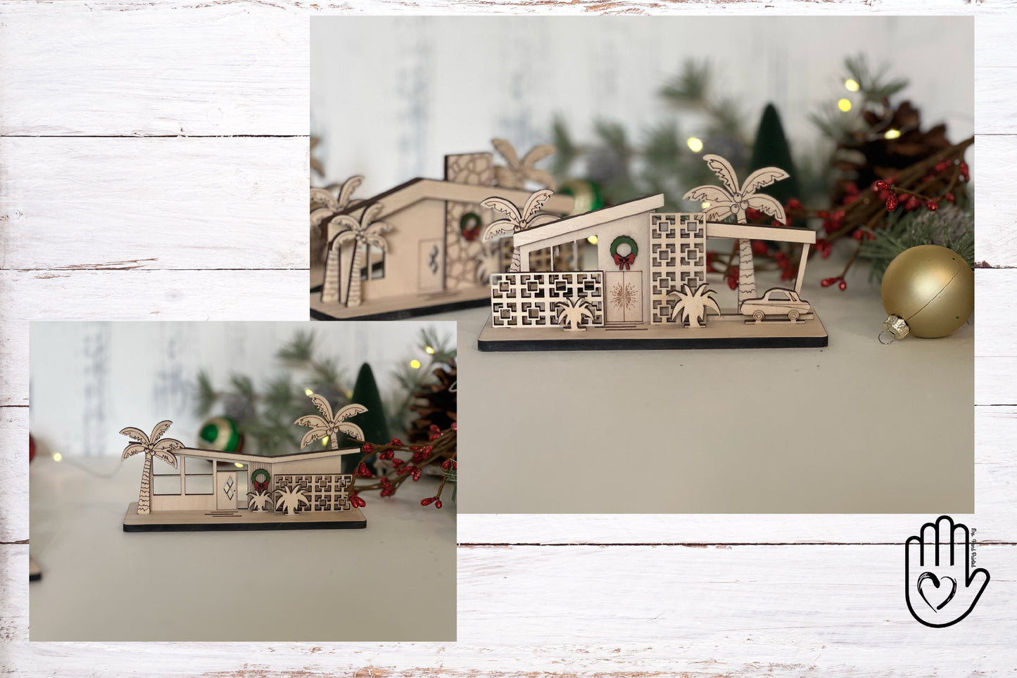 Laser Cut File - Tropical Retro Putz Houses Christmas Village - Digital Download Mid Century Modern Style Decor