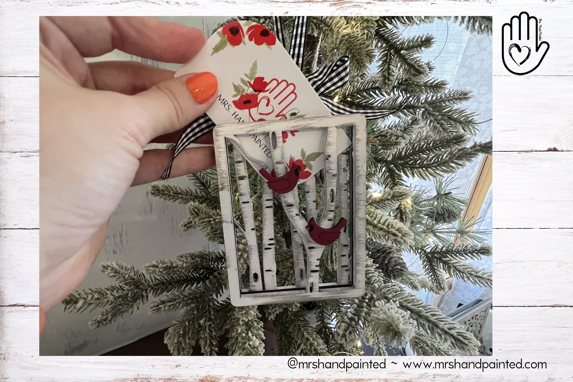 Digital Cut File - Laser Cut Ornament - Cardinal Birch Trees Gift Card Holder