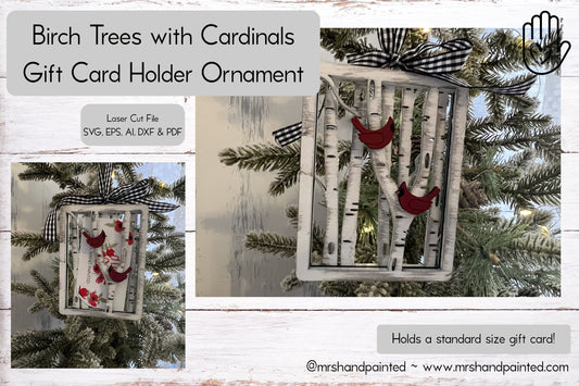 Digital Cut File - Laser Cut Ornament - Cardinal Birch Trees Gift Card Holder