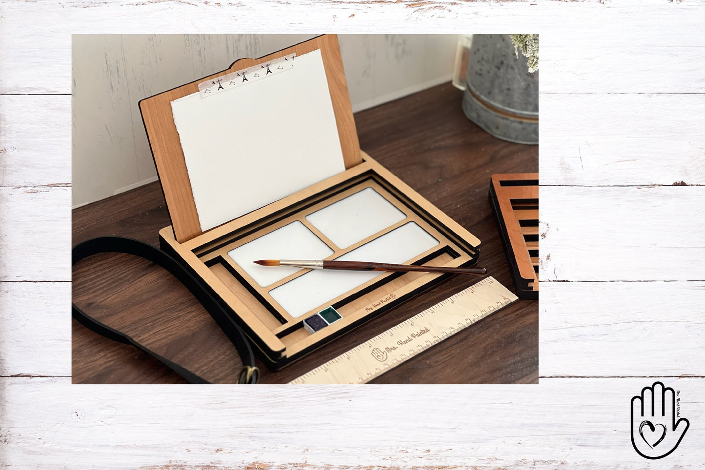 Mini Hexagon Wood Watercolor Palette - Custom Engraved with Hand Drawn Bee and Floral Design