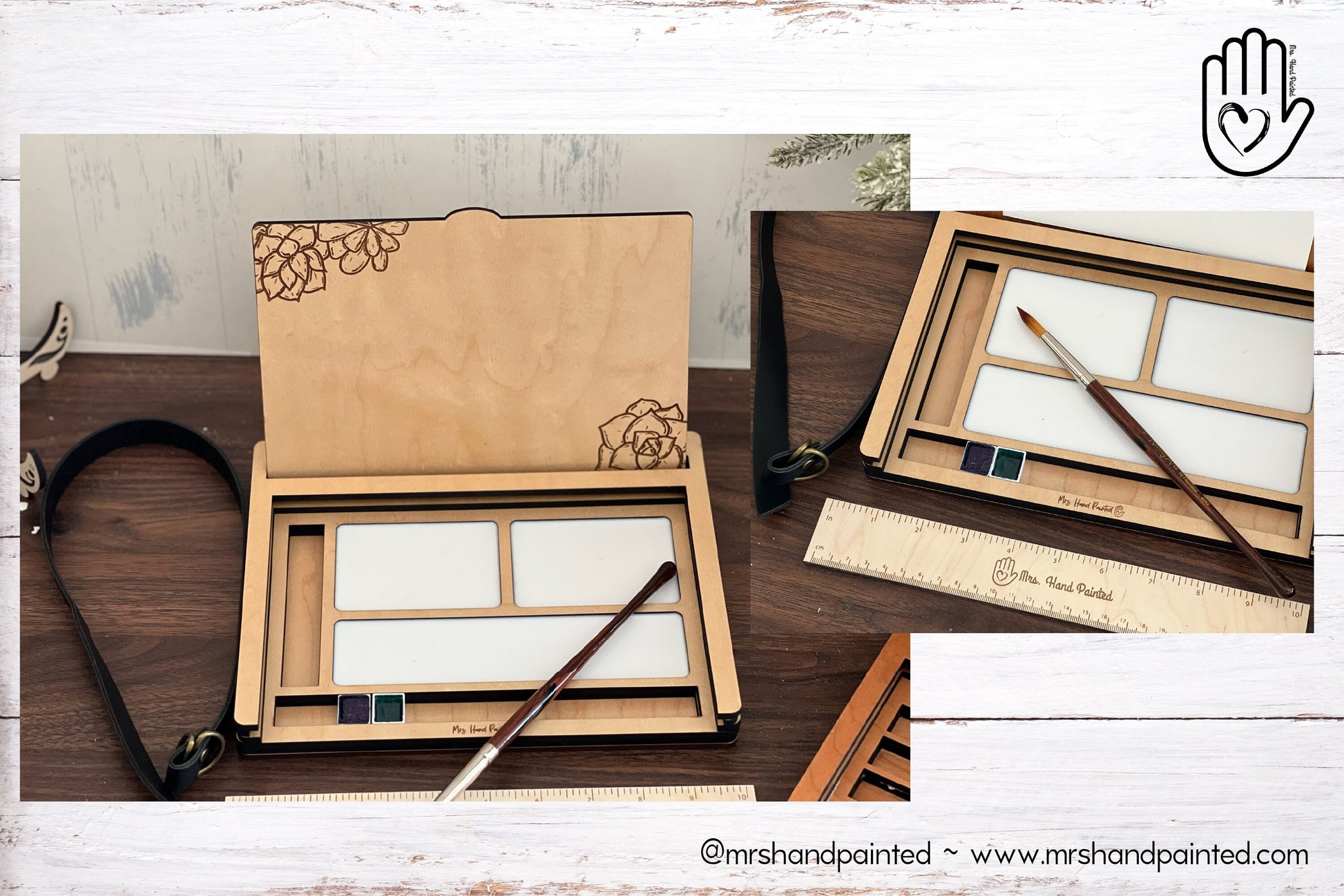 Mini Hexagon Wood Watercolor Palette - Custom Engraved with Hand Drawn Bee and Floral Design