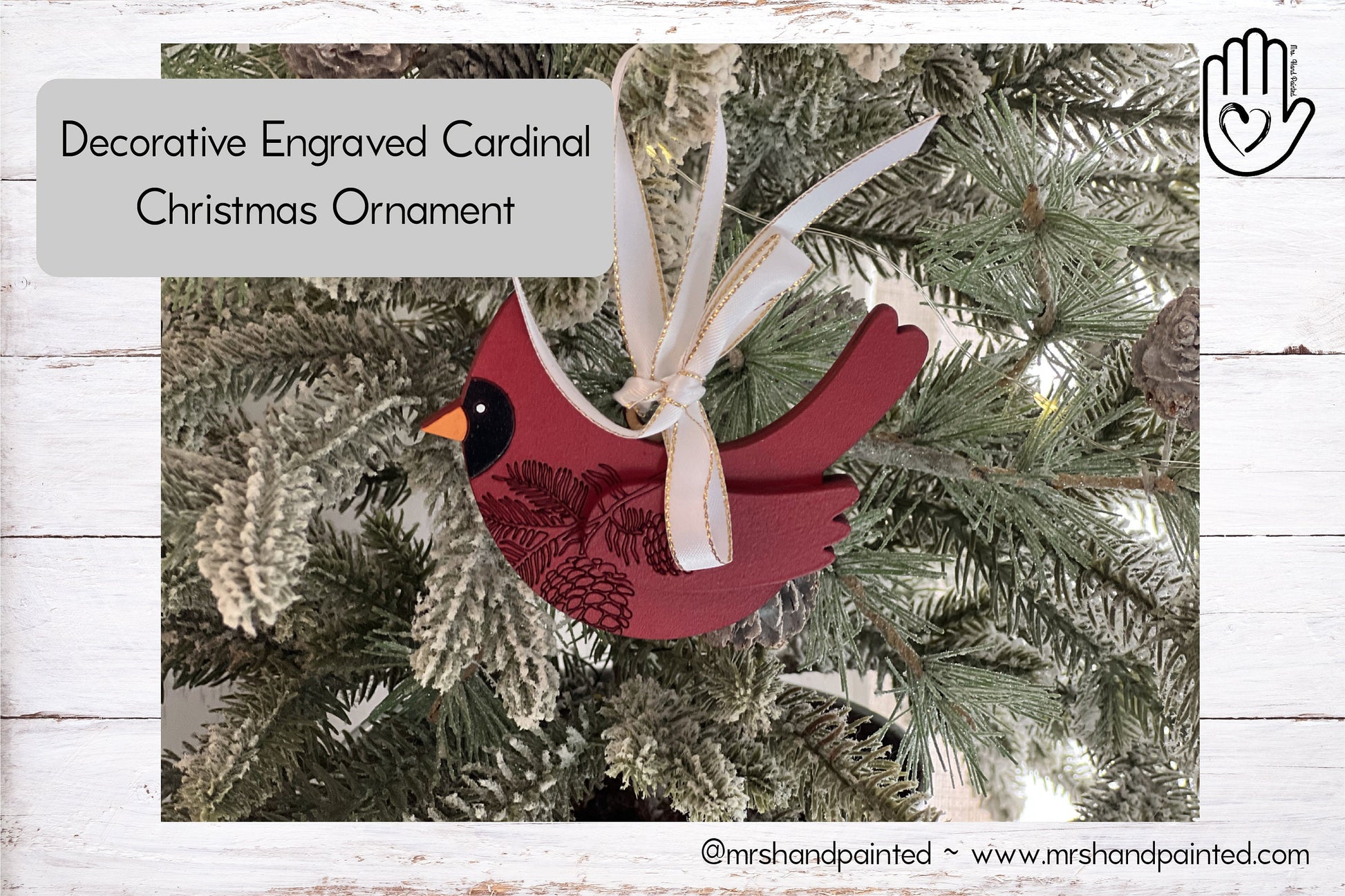 Laser Cut Wood Decorative Engraved Cardinal Ornament