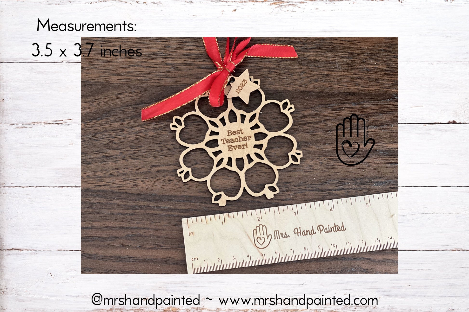 Laser Cut Wood Apple Snowflake Ornament - Personalized Teacher Gift