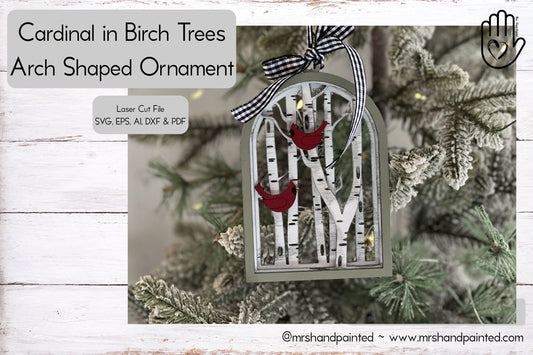 Digital Cut File - Laser Cut Ornament - Cardinal Birch Trees