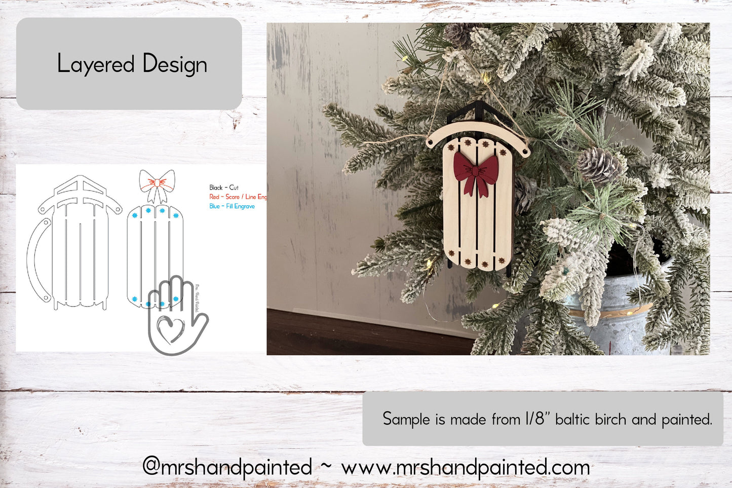 Digital Cut File - Laser Cut Vintage Sled Ornament