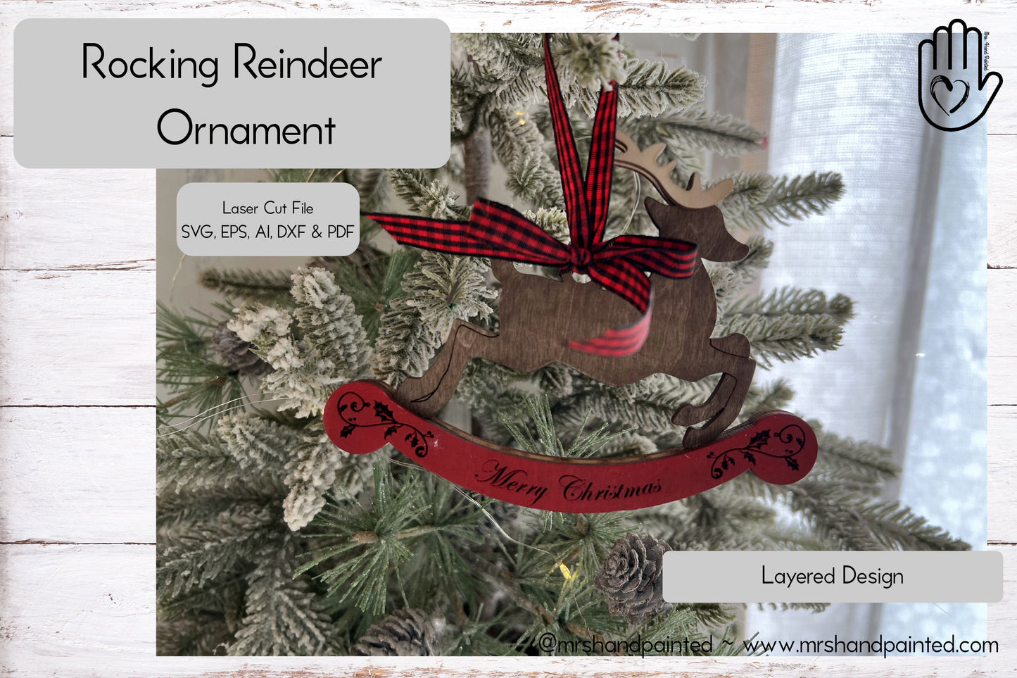 Digital Cut File - Laser Cut Rocking Reindeer Ornament