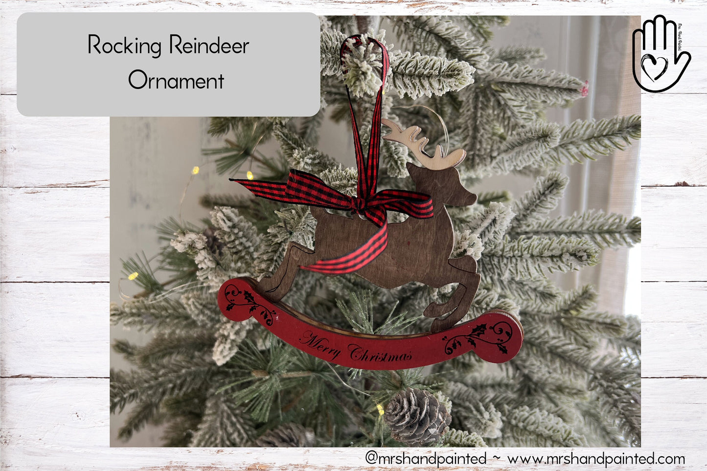 Laser Cut Wood Rocking Reindeer Ornament - Personalizable