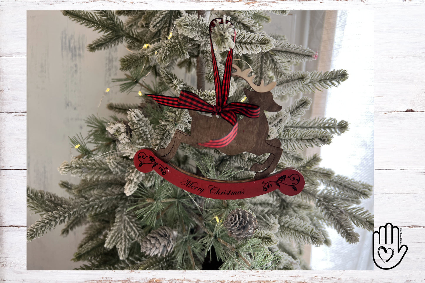 Laser Cut Wood Rocking Reindeer Ornament - Personalizable