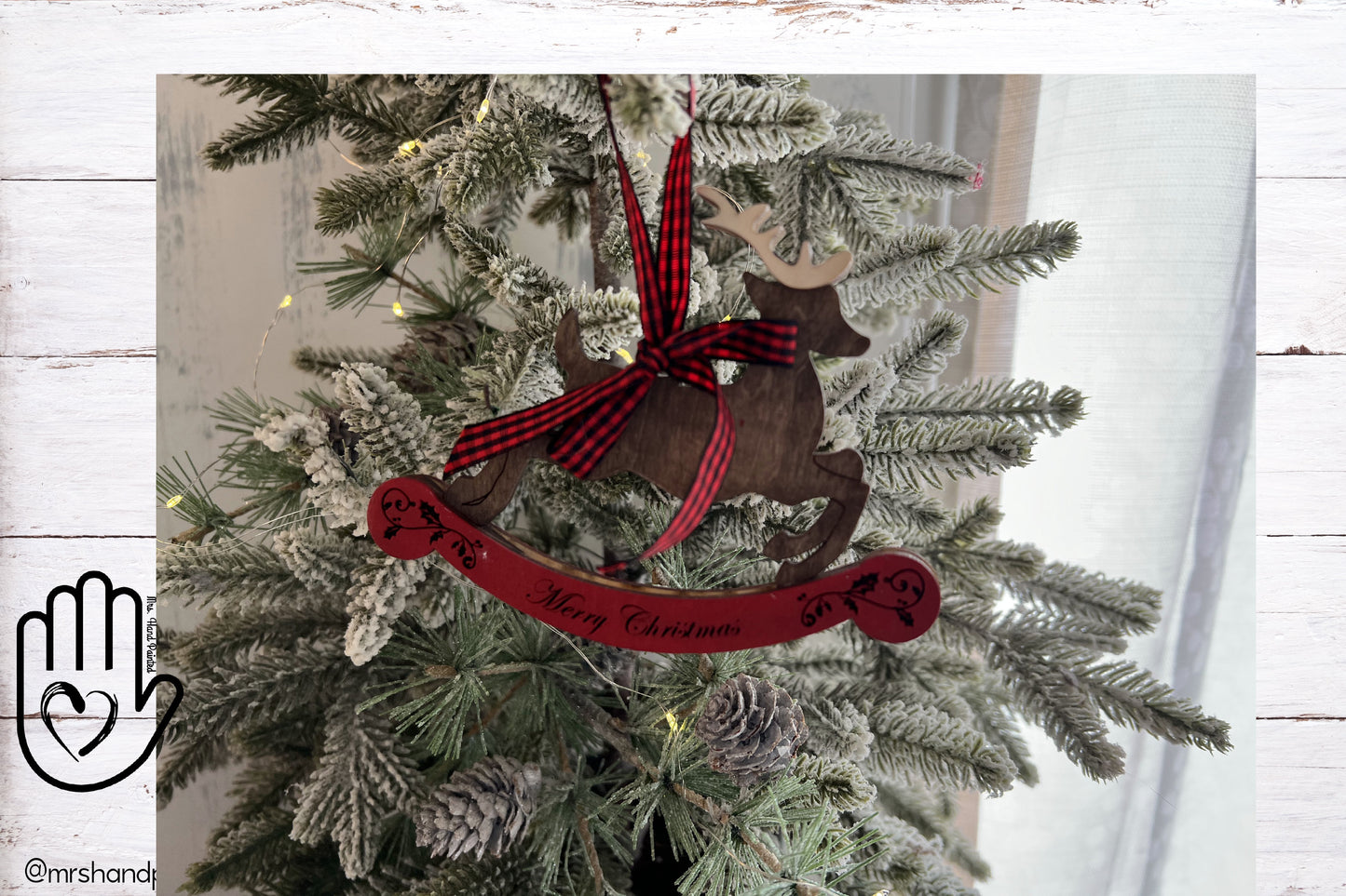 Laser Cut Wood Rocking Reindeer Ornament - Personalizable