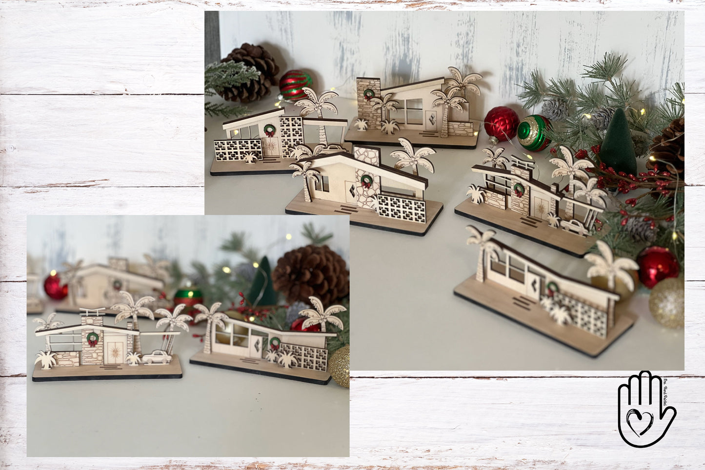 Laser Cut File - Tropical Retro Putz Houses Christmas Village - Digital Download Mid Century Modern Style Decor