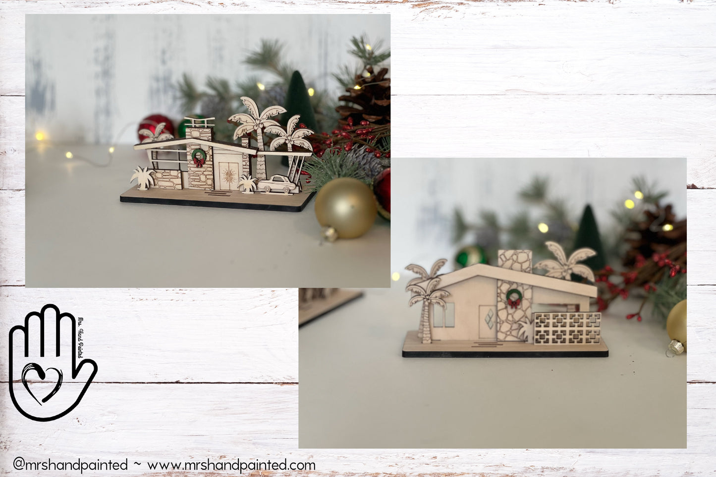 Laser Cut File - Tropical Retro Putz Houses Christmas Village - Digital Download Mid Century Modern Style Decor