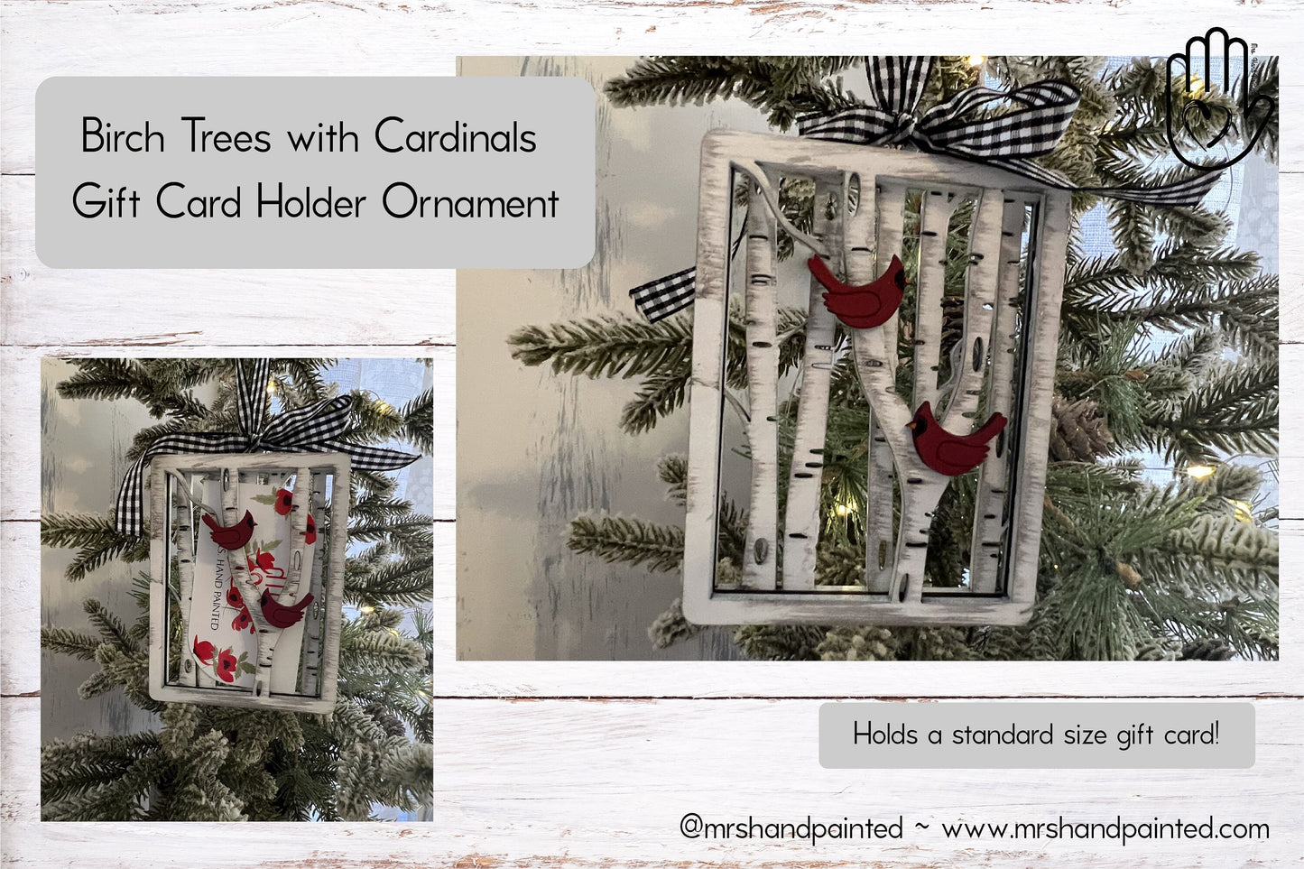 Digital Cut File - Laser Cut Ornament - Cardinal Birch Trees Gift Card Holder