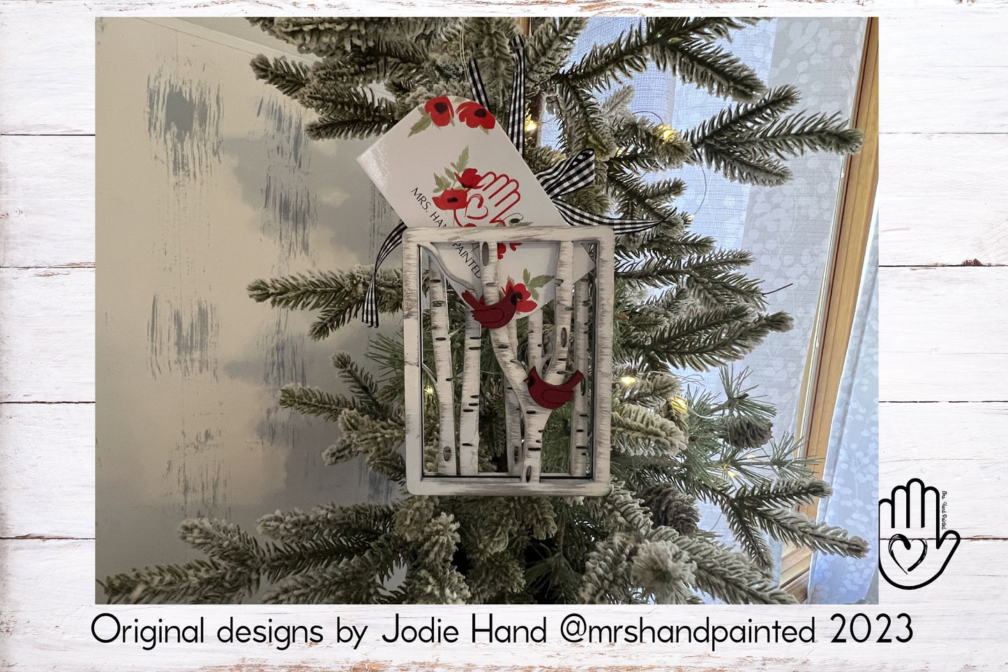 Digital Cut File - Laser Cut Ornament - Cardinal Birch Trees Gift Card Holder