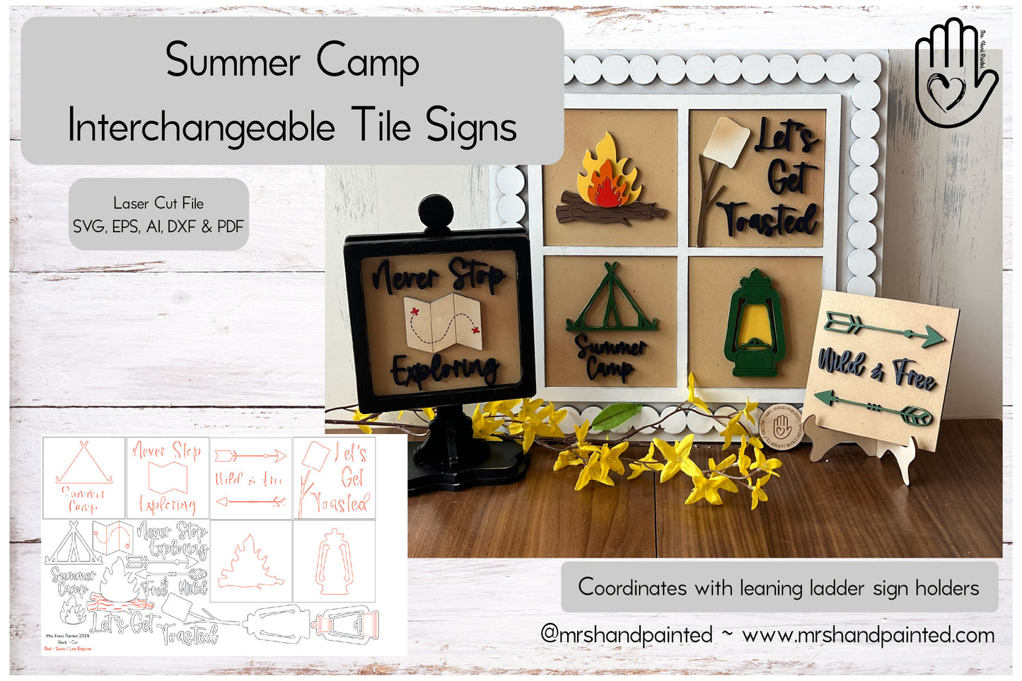 Digital Laser Cut File - Summer Camp Interchangeable Sign Tiles