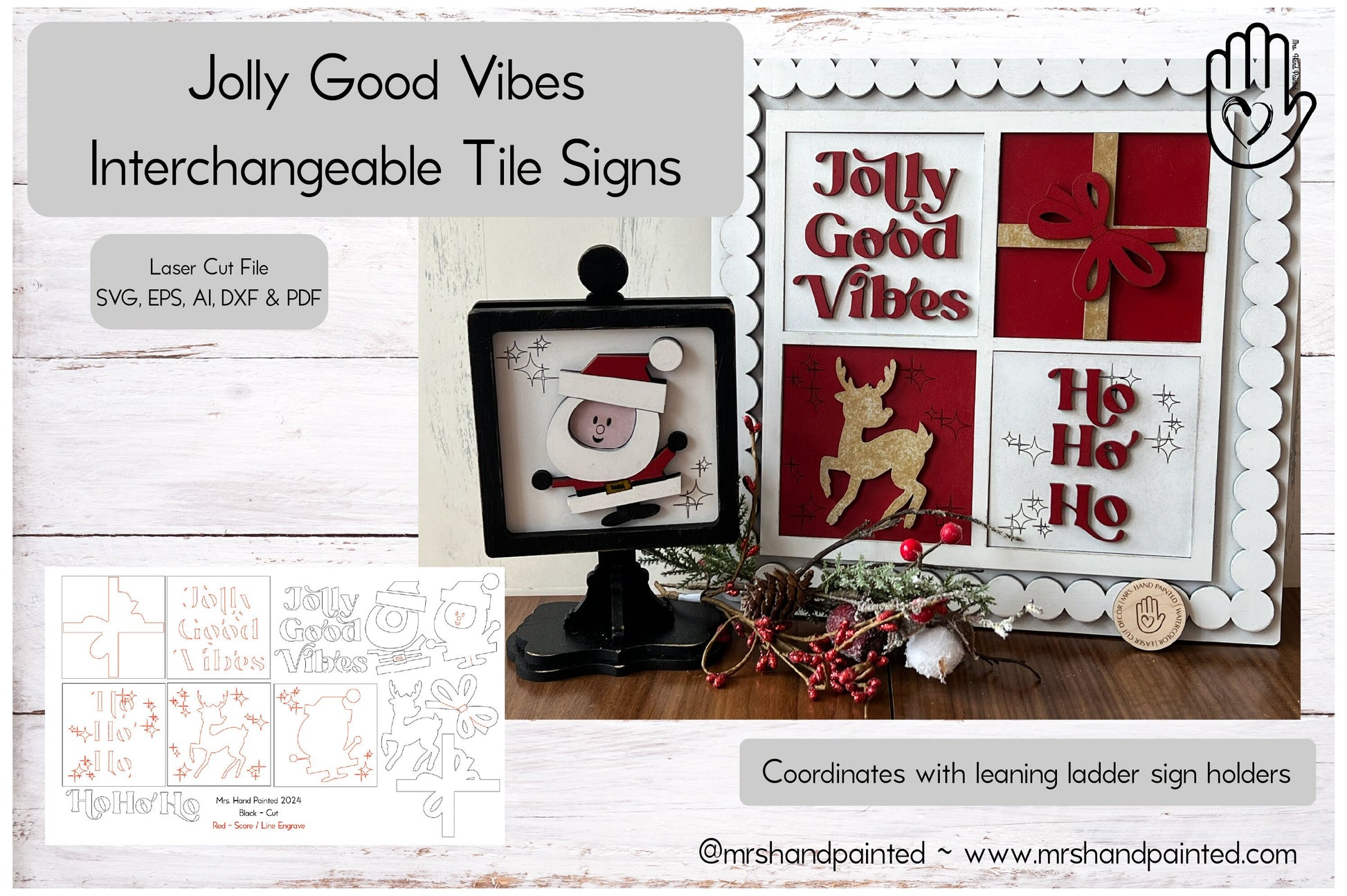 Digital Laser Cut File - Jolly Good Vibes Interchangeable Sign Tiles