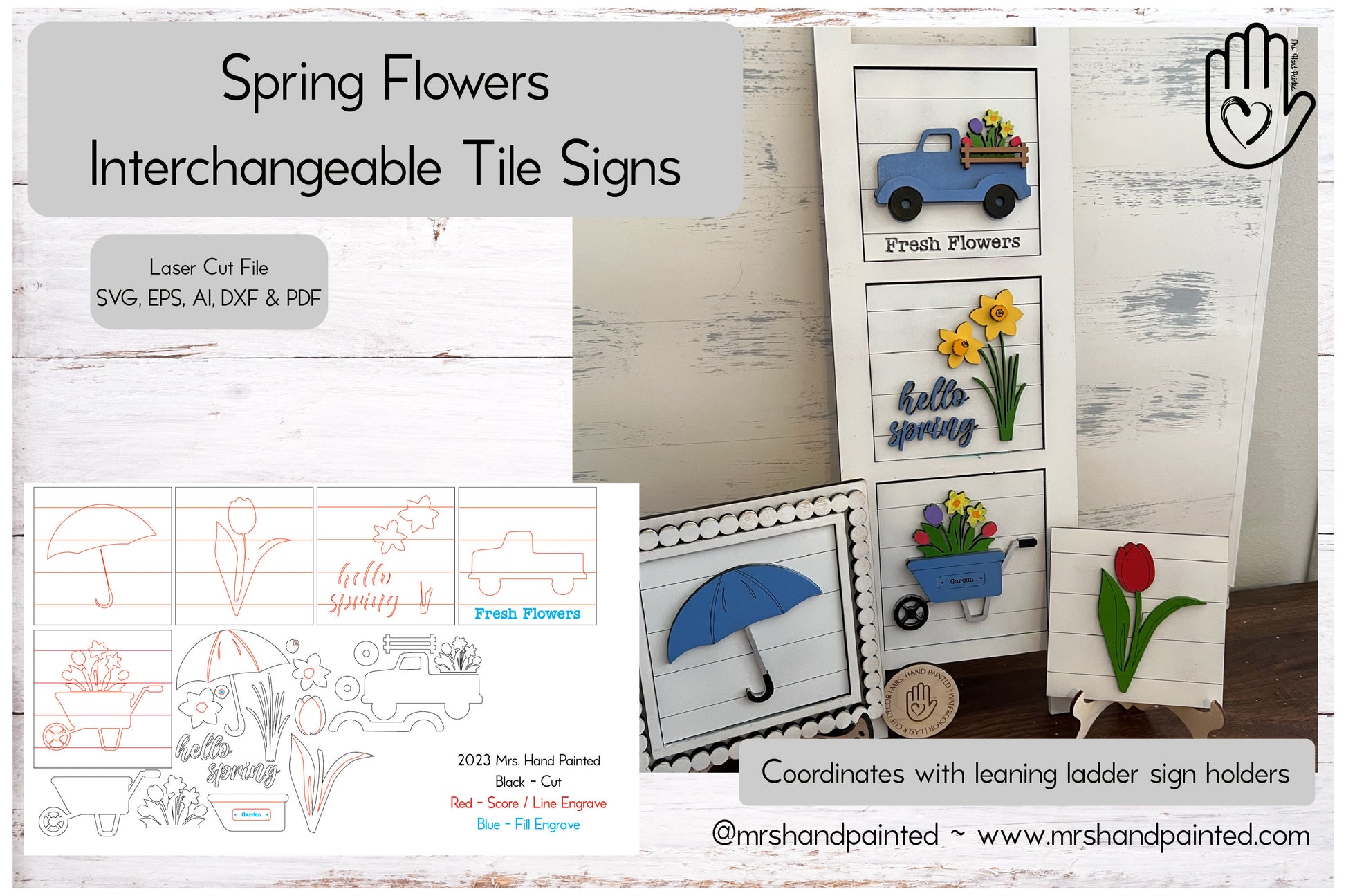 Digital Laser Cut File - Spring Flowers Interchangeable Sign Tiles