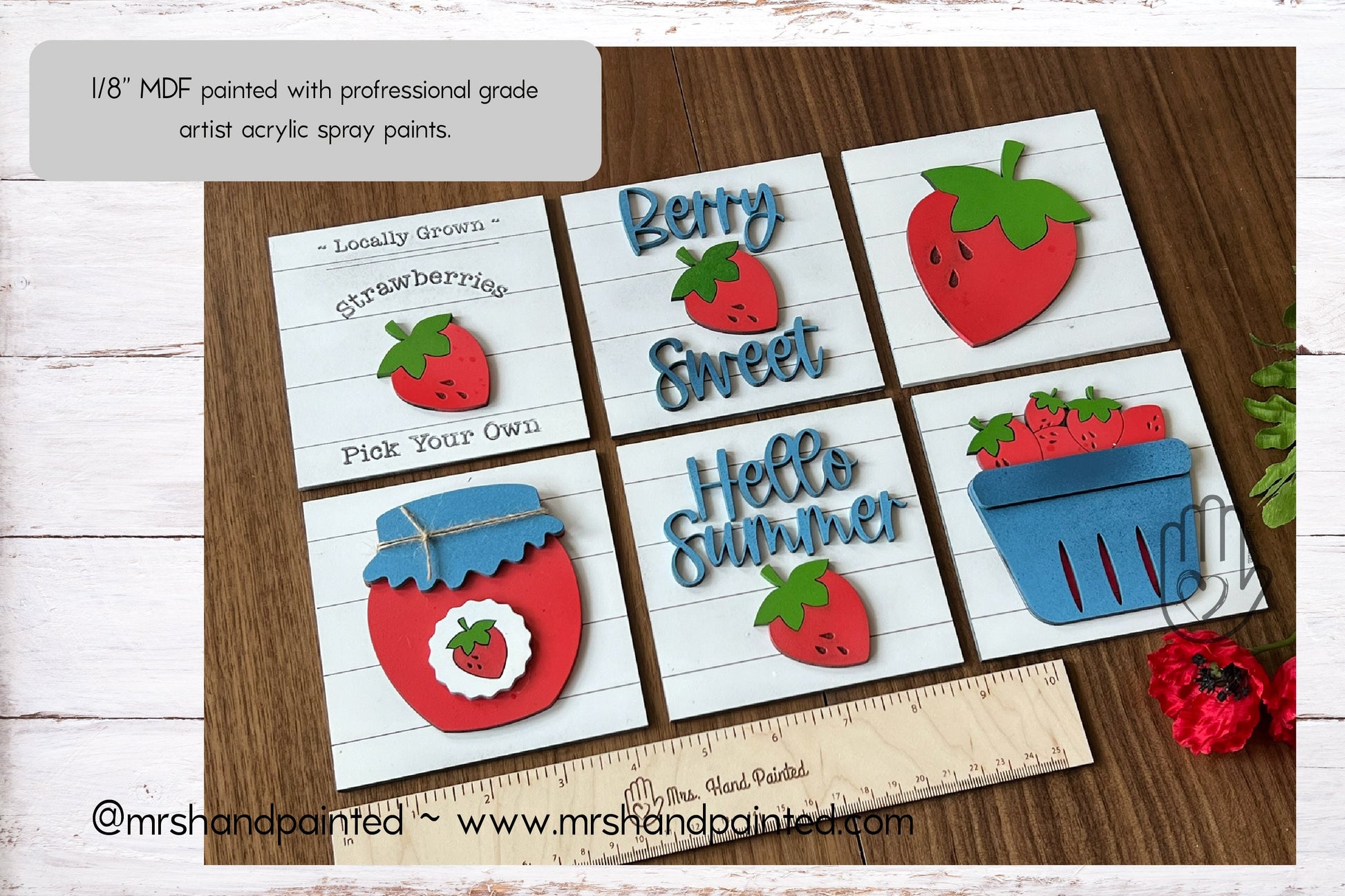 Summer Strawberry Interchangeable Signs - Laser Cut Wood Painted