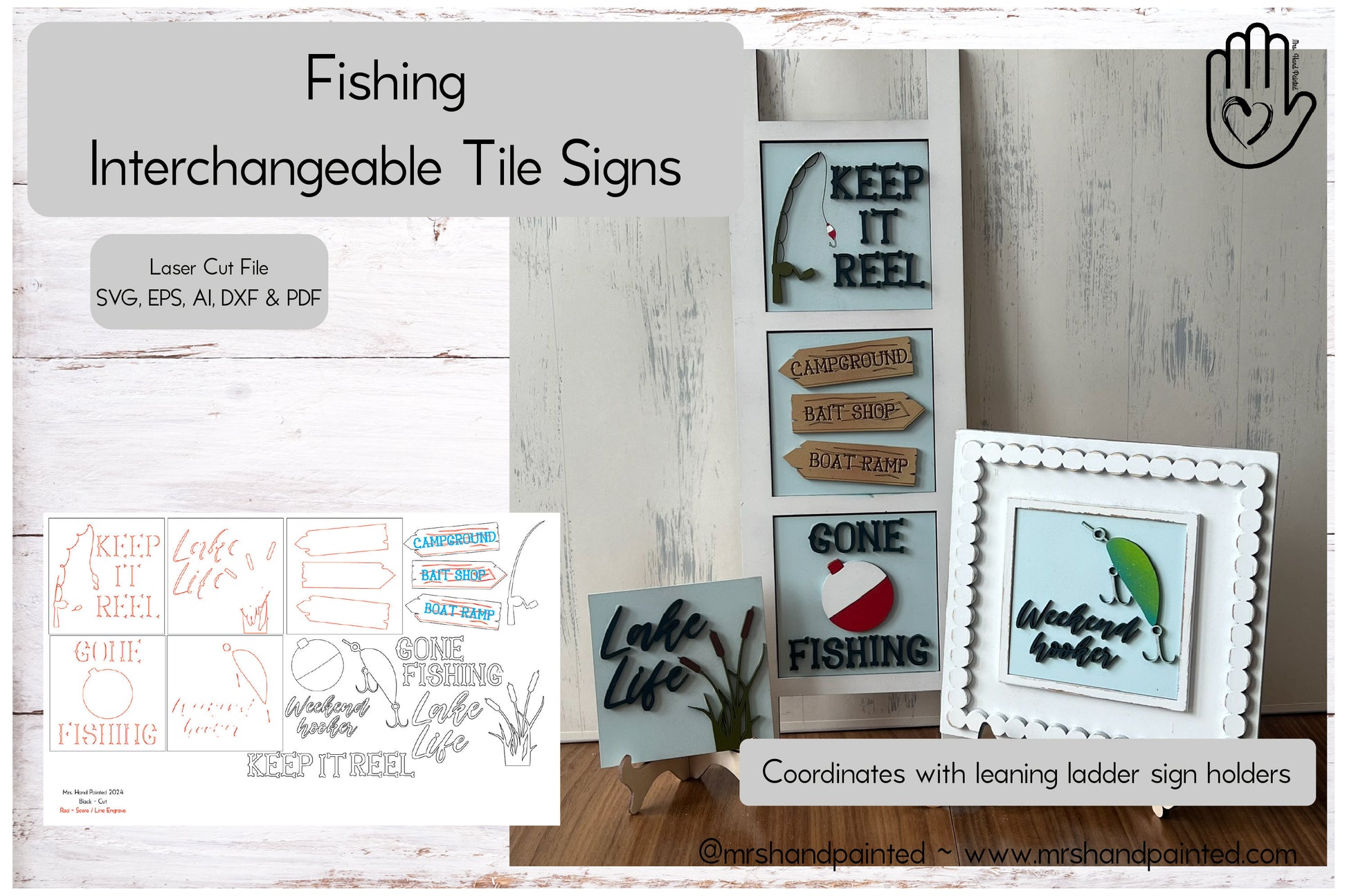 Digital Laser Cut File - Fishing Interchangeable Sign Tiles
