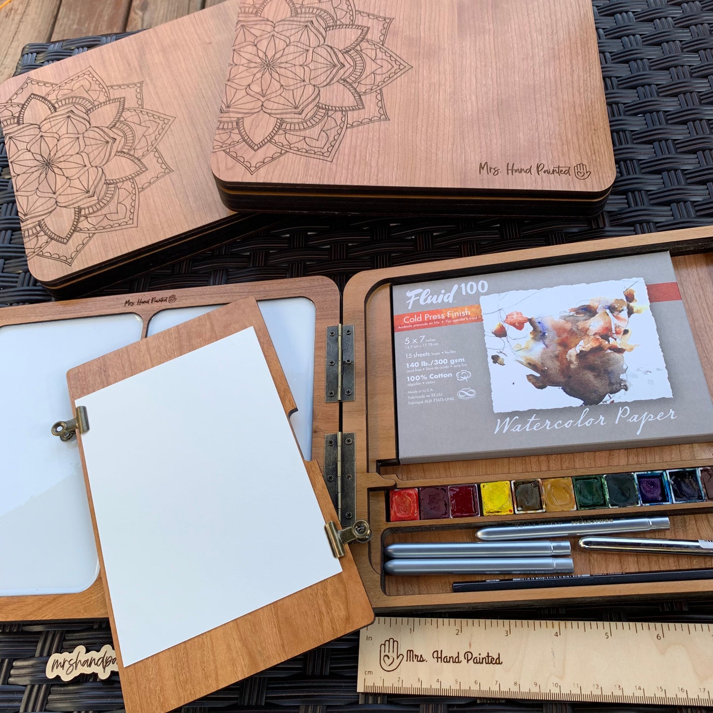 Wood Plein Air Pochade Watercolor Box with Personalization
